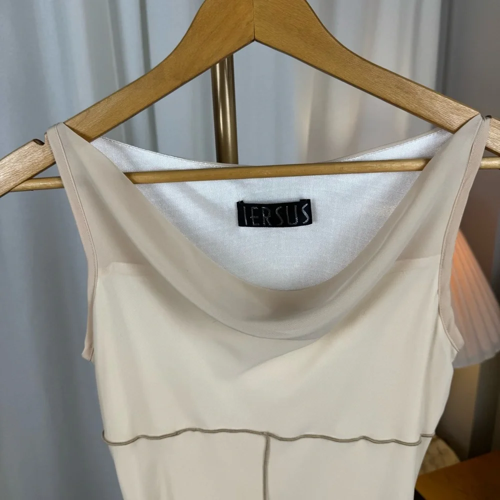 Vintage Y2K Nude Cowl Neck Bias-Cut Drape Midi Dress S/M - Picture 5 of 8